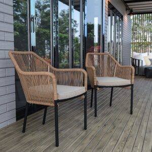 2pc Patio Rope Chair Set (Beige/Cream)