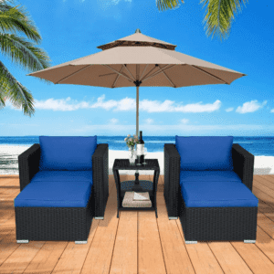 5pc Patio Rattan Set (Black/Blue)