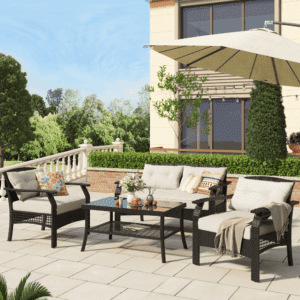 4pc Rattan Sofa Set (Dark Brown/Cream)