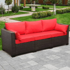 Dark Brown Red 3-Seater Patio Wicker Sofa (High Back, Non-Slip Cushioned)
