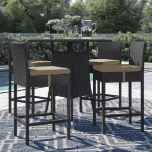 DEVOKO 5 Piece Patio Heighted Wicker Bar Set Outdoor Furniture(Dark Brown & Beige)