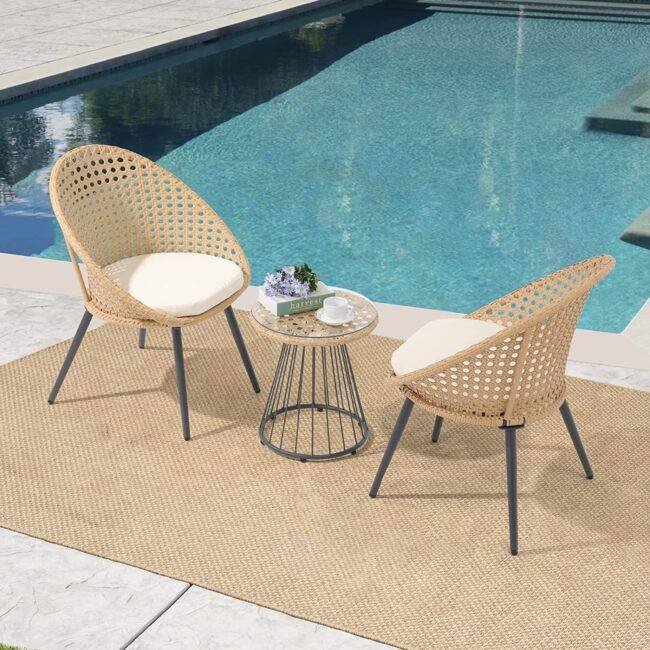 DEVOKO Indoor/Outdoor Bistro Set 3-Piece (Beige & Cream)