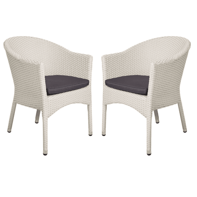 White Rattan & Wicker Patio Lounge Arm Chair with Cushions
