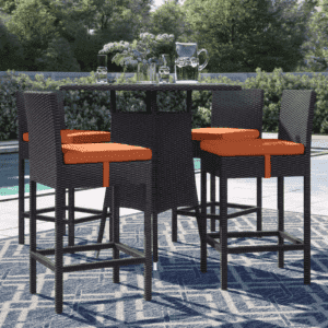 DEVOKO 5 Piece Patio Heighted Wicker Bar Set Outdoor Furniture(Dark Brown & Orange)
