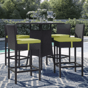 DEVOKO 5 Piece Patio Heighted Wicker Bar Set Outdoor Furniture(Dark Brown & Green)
