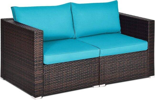 DEVOKO Outdoor Sectional Rattan Sofa Set (Dark Brown & Sky Blue) - Image 2