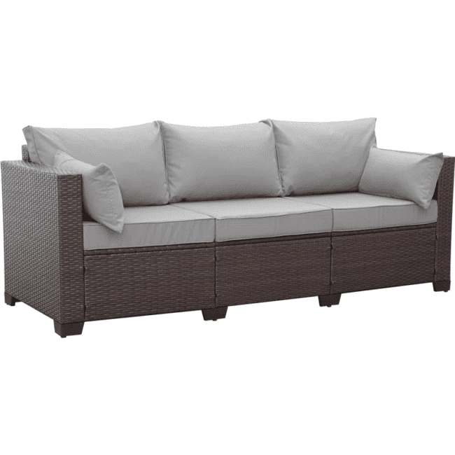 Dark Brown & Grey 3-Seat Patio Wicker Sofa (High Back, Non-Slip Cushioned) - Image 3