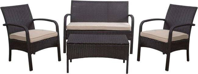 DEVOKO 4-Piece Waterproof Wicker Patio Furniture Set - Dark Brown & Beige - Image 9