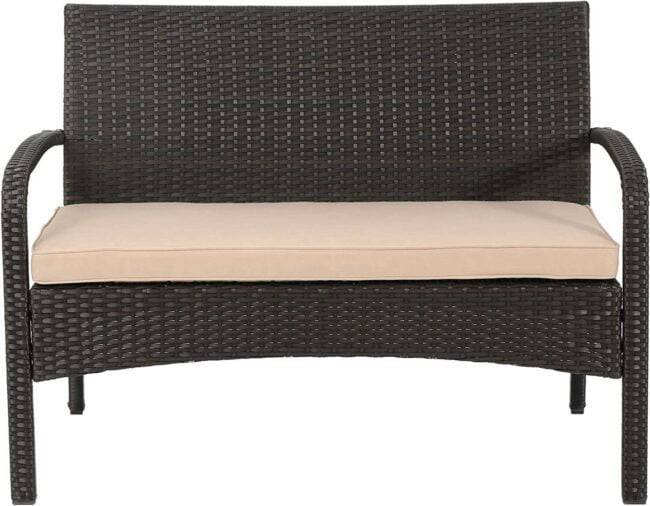 DEVOKO 4-Piece Waterproof Wicker Patio Furniture Set - Dark Brown & Beige - Image 8