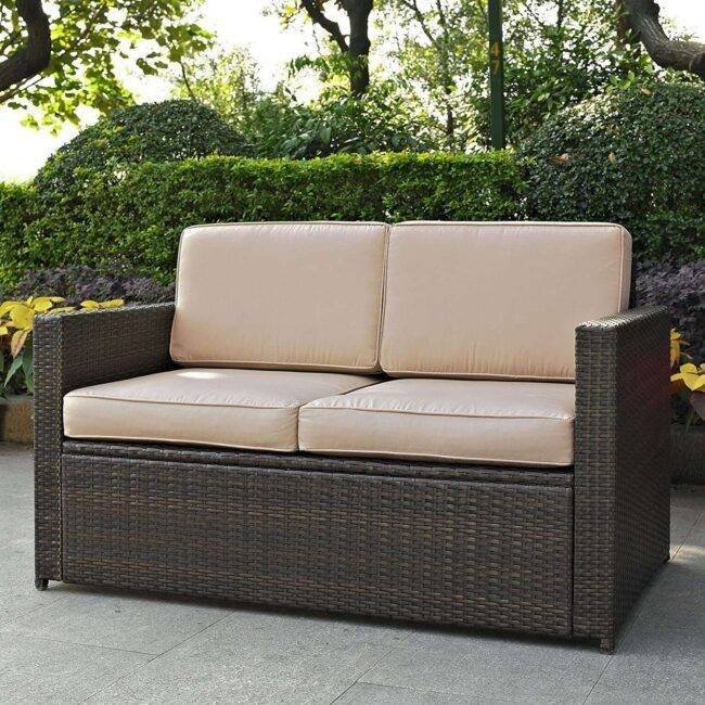DEVOKO Outdoor Wicker Patio Sofa Set (Dark Brown & Cream)