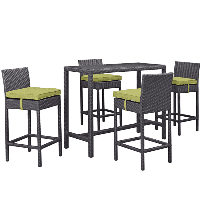 DEVOKO 5 Piece Patio Wicker Dining Bar Set Outdoor Rattan Furniture(Dark Brown & Green) - Image 4