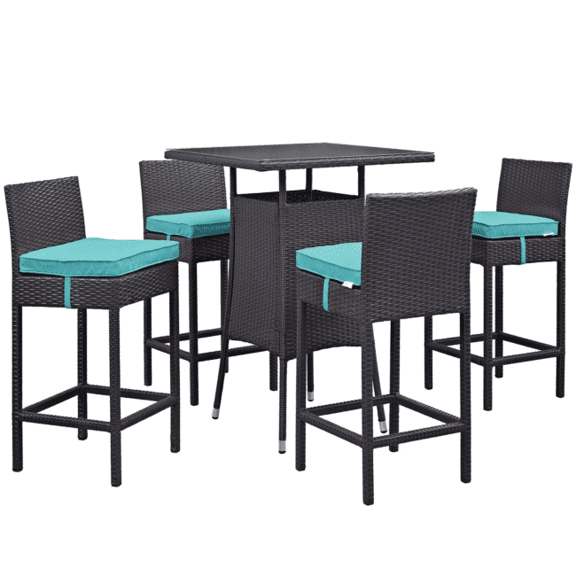 DEVOKO 5 Piece Patio Heighted Wicker Bar Set Outdoor Furniture(Dark Brown & Sky-blue) - Image 5