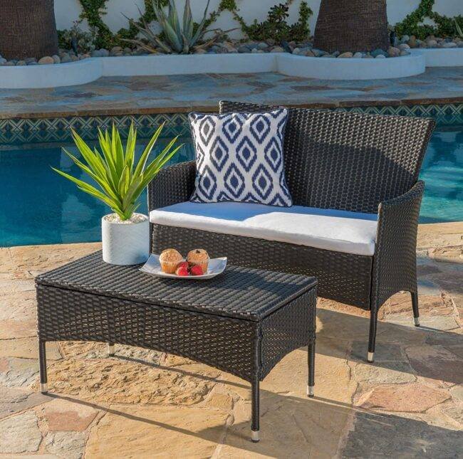 DEVOKO Patio Conversation Set 2-Piece (Black & White)
