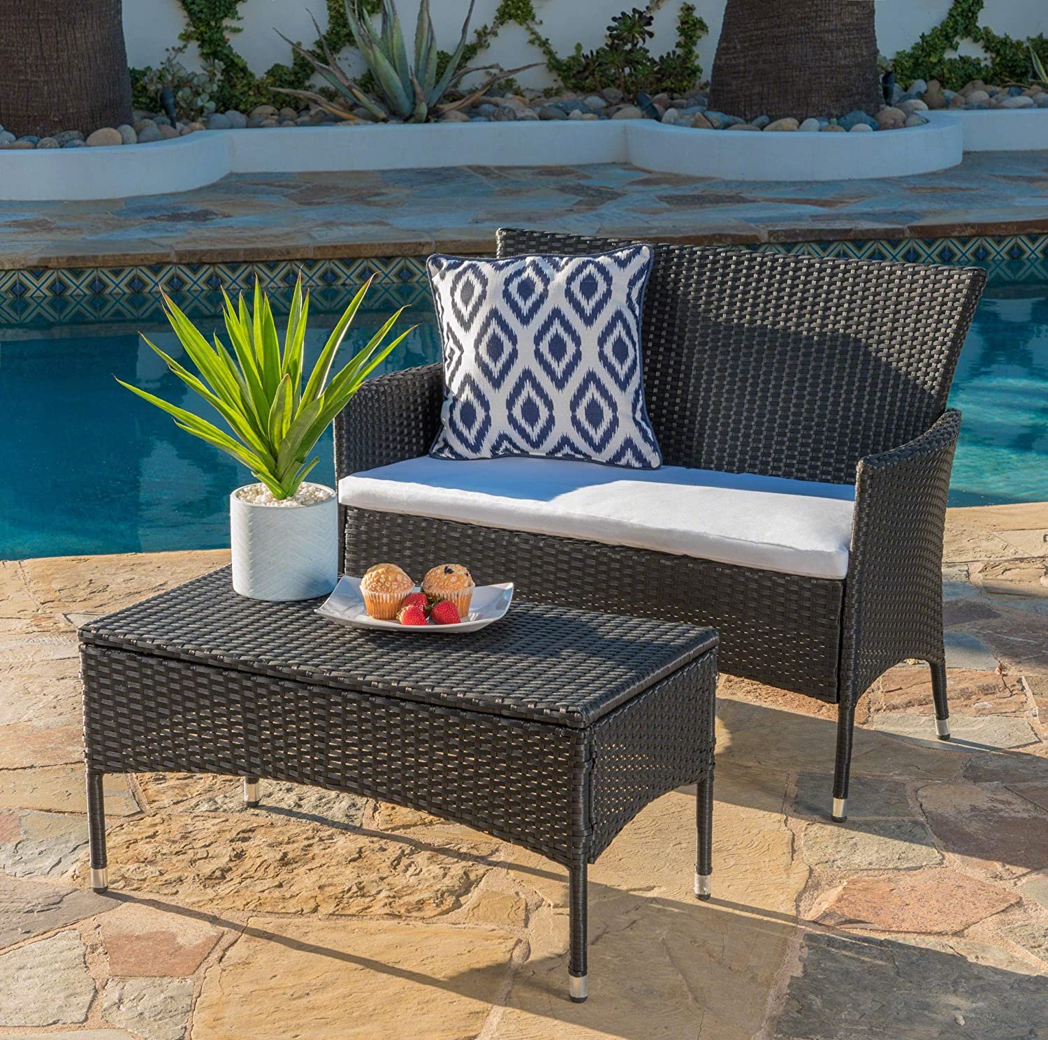DEVOKO Patio Conversation Set 2-Piece (Black & White)