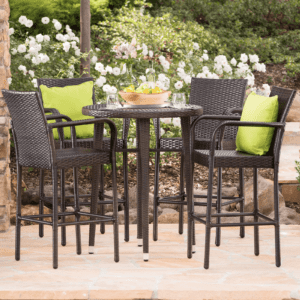 DEVOKO 5 Piece Outdoor Bar Table & Chair Set All Weather Wicker Furniture(Dark Brown)