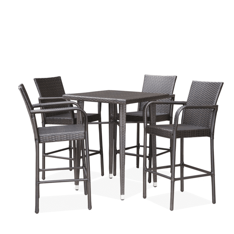 DEVOKO 5-Piece Rattan Wicker Patio Bar Set(Dark Brown) - Image 6