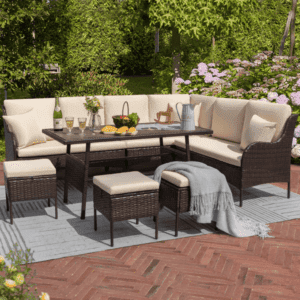 DEVOKO 6 Piece Outdoor Patio Furniture Set (Dark Brown & Cream)