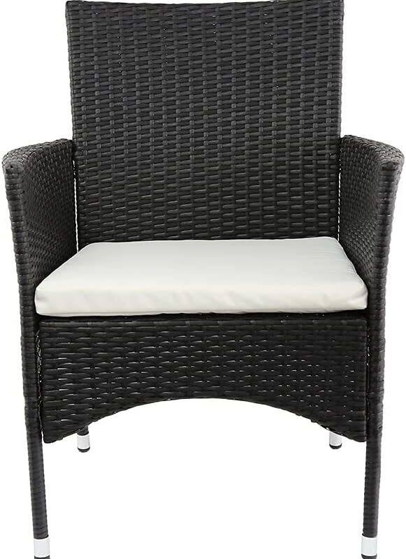 Wicker & Rattan Patio Dining Arm Chair(Black & White) - Image 4