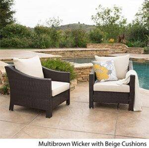 All-Weather Wicker Patio Arm Sofa Chair ( Dark Brown & Cream)