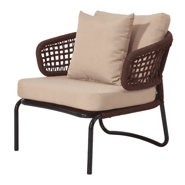 DEVOKO Outdoor Patio Furniture Set, Rope Conversation Sofa Set (Brown & Cream) - Image 3