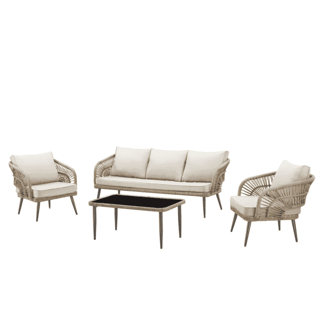 DEVOKO Rope Conversation Loveseat Set (Beige/Cream) - Image 3