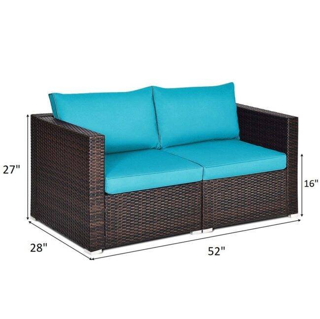 DEVOKO Outdoor Sectional Rattan Sofa Set (Dark Brown & Sky Blue) - Image 3