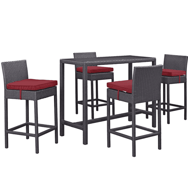 DEVOKO 5 Piece Patio Wicker Dining Bar Set Outdoor Rattan Furniture(Dark Brown & Red) - Image 4