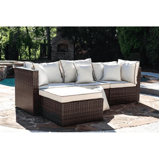 White and Dark Brown 2-Piece Rattan Wicker Sectional Sofa Set - Image 3