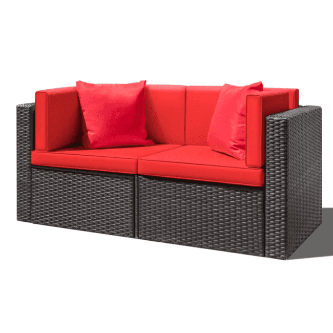 DEVOKO Outdoor Wicker Patio Sofa Set (Dark Brown, Red) - Image 3