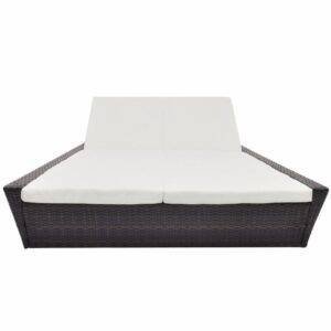 DEVOKO Outdoor Rattan Wicker Daybed (Dark Brown & White)