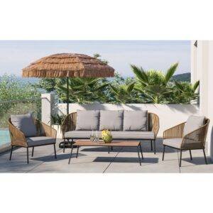 4-Piece Outdoor Patio Conversation Sofa Set (Beige and Grey)