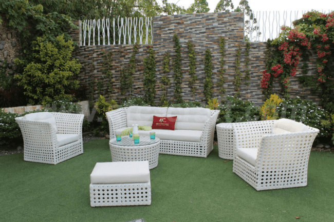 6 piece Rattan & Wicker Sofa, Outdoor Furniture conversation Set (White) - Image 3