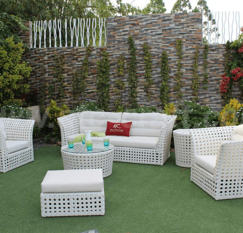 6 piece Rattan & Wicker Sofa, Outdoor Furniture conversation Set (White) - Image 3