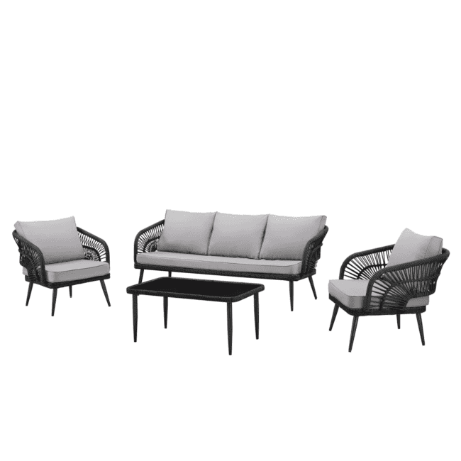 DEVOKO Rope Conversation Loveseat Set (Black /Light Grey) - Image 3