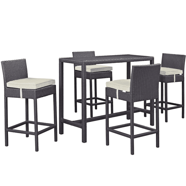 DEVOKO 5 Piece Patio Wicker Dining Bar Set Outdoor Rattan Furniture(Dark Brown & Off-white) - Image 4