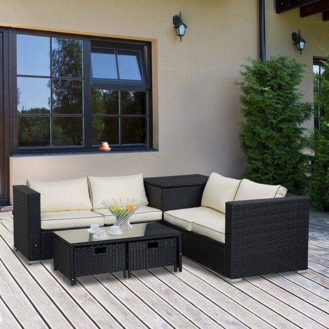 4pc Rattan Conversation Set (Black/Cream)