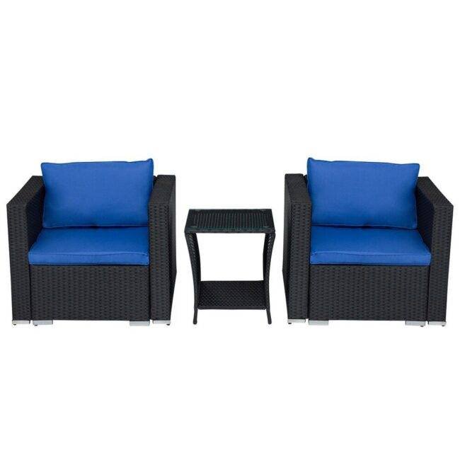 5pc Patio Rattan Set (Black/Blue) - Image 3