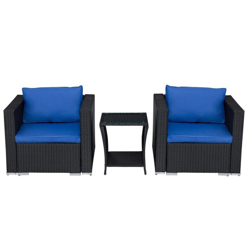 5pc Patio Rattan Set (Black/Blue) - Image 3