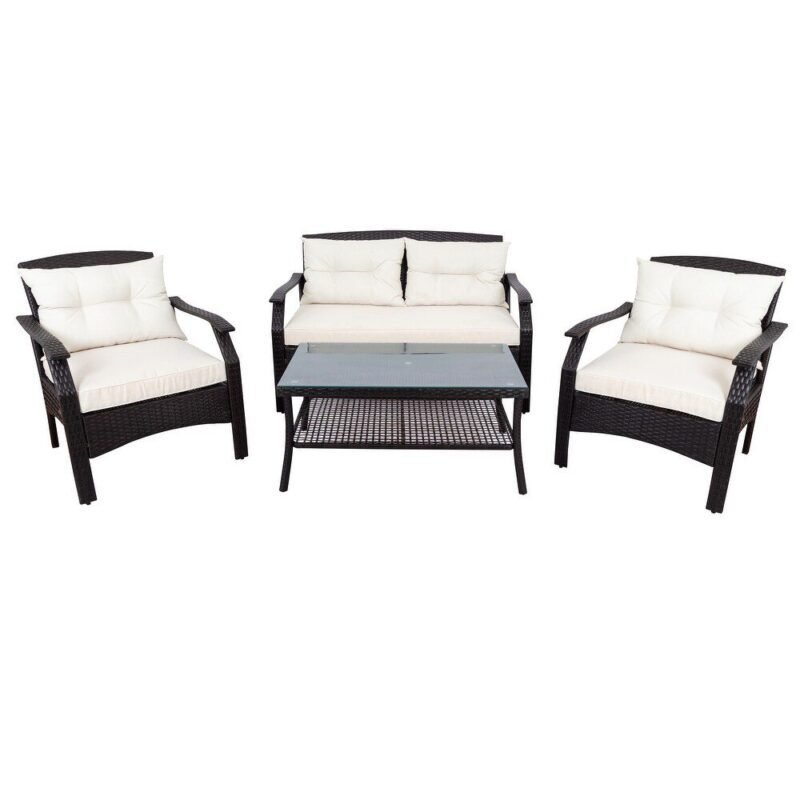 4pc Rattan Sofa Set (Dark Brown/Cream) - Image 6