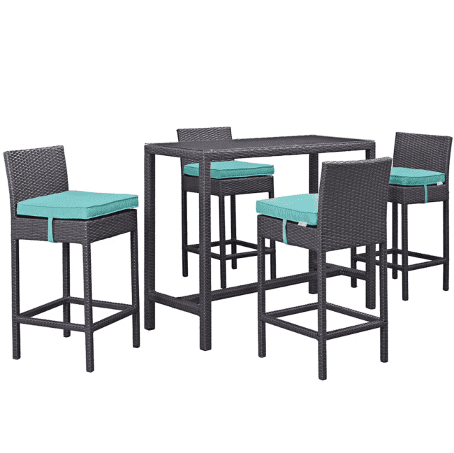 DEVOKO 5 Piece Patio Wicker Dining Bar Set Outdoor Rattan Furniture(Dark Brown & Sky-blue) - Image 4