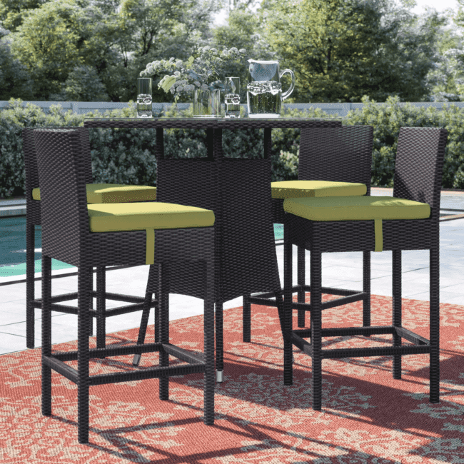 DEVOKO 5 Piece Patio Heighted Wicker Bar Set Outdoor Furniture(Dark Brown & Green) - Image 6