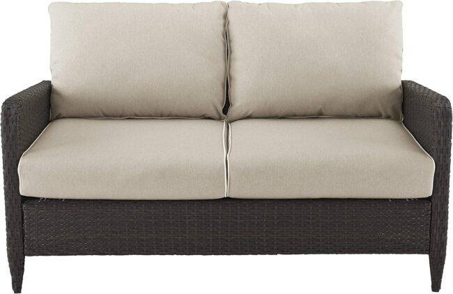 DEVOKO Wicker Patio Sofa with Cushion (Dark Brown/Cream) - Image 4
