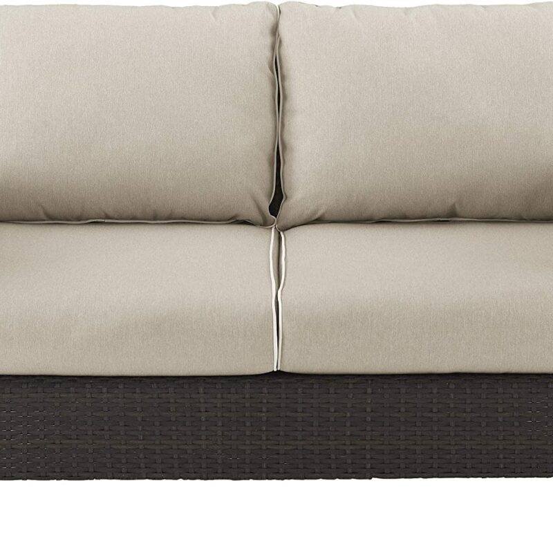 DEVOKO Wicker Patio Sofa with Cushion (Dark Brown/Cream) - Image 4