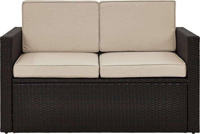 DEVOKO Outdoor Wicker Patio Sofa Set (Dark Brown & Cream) - Image 4