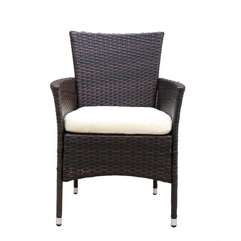Dark Brown Patio Dining Chairs Set of 2 with Cream Cushion - Image 4