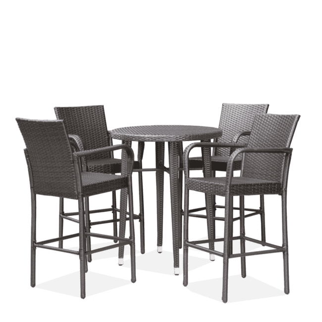 DEVOKO 5 Piece Outdoor Bar Table & Chair Set All Weather Wicker Furniture(Dark Brown) - Image 4