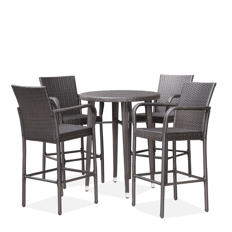 DEVOKO 5 Piece Outdoor Bar Table & Chair Set All Weather Wicker Furniture(Dark Brown) - Image 4