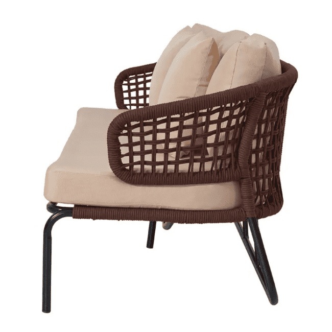 DEVOKO Outdoor Patio Furniture Set, Rope Conversation Sofa Set (Brown & Cream) - Image 4