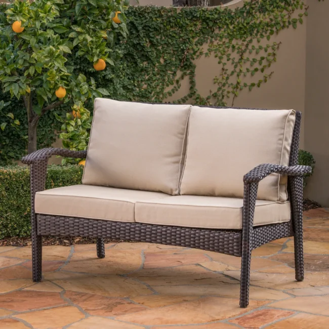 DEVOKO 1 Piece Outdoor Patio Sectional Sofa Couch (Dark Brown)