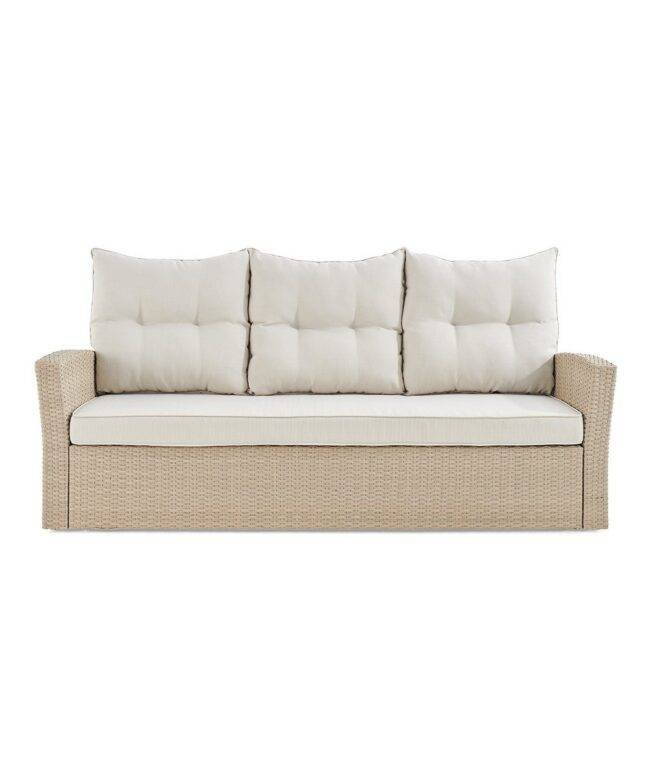 DEVOKO 3-Seater Wicker Rattan Patio Sofa with Cushions (Beige & Cream) - Image 4